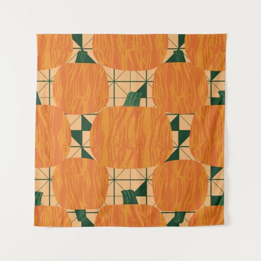 Pumpkins on geometric triangle background seamless タペストリー (正面)