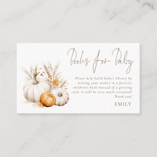 Pumpkins Pampas Bohoベビーシャワー用のスクリプトブック エンクロージャーカード (正面)