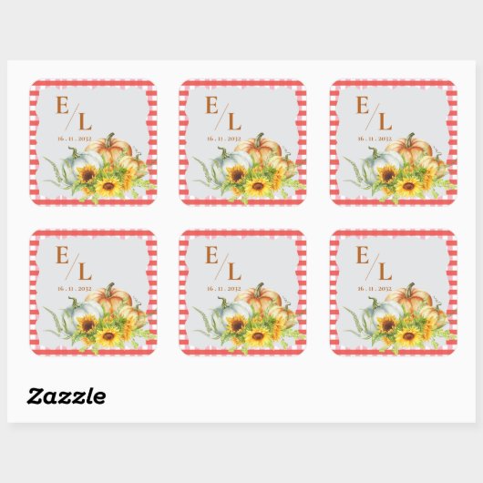 Pumpkins Rustic Fall Monogram Wedding Envelope スクエアシール (シート)