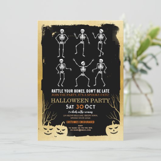 Pumpkins Skeleton Halloween Bones Party 招待状 (スタンド正面)