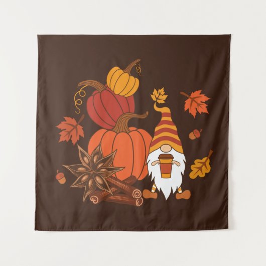 Pumpkins, star anise, cinnamon sticks, autumn leav タペストリー (正面)
