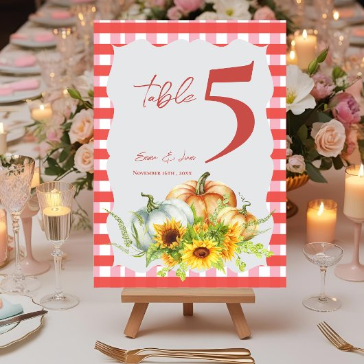 Pumpkins Sunflowers Fall Wedding Table Number サンキューカード