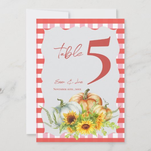 Pumpkins Sunflowers Fall Wedding Table Number サンキューカード (裏面)