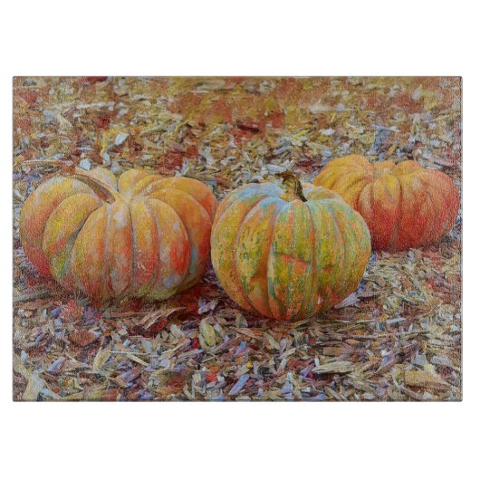 Pumpkins Thanksgiving Art Glass Cutting Board カッティングボード (正面)