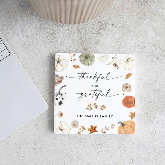 Pumpkins Thanksgiving Dinner Square Paper Coaster スクエアペーパーコースター