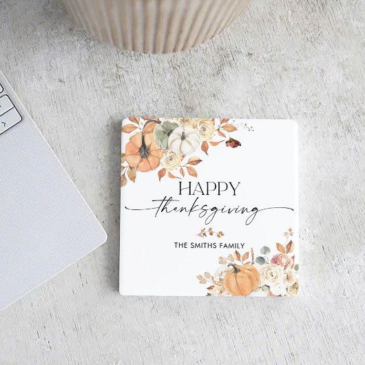 Pumpkins Thanksgiving Dinner Square Paper Coaster スクエアペーパーコースター