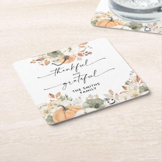Pumpkins Thanksgiving Dinner Square Paper Coaster スクエアペーパーコースター (アングル)