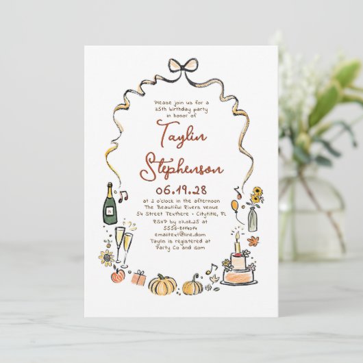 Pumpkins Whimsical Funky Hand Drawn Fall Birthday 招待状 (スタンド正面)