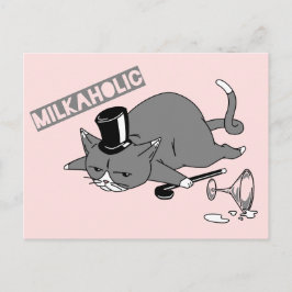 Pun Illustrationかわいい猫の男爵| "Milkaholic " ポストカード