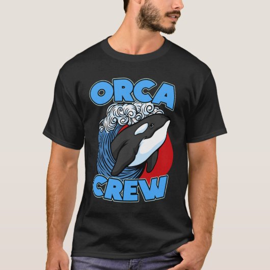 Pun Orca Whale Graphic Orca Crew Tシャツ (正面)