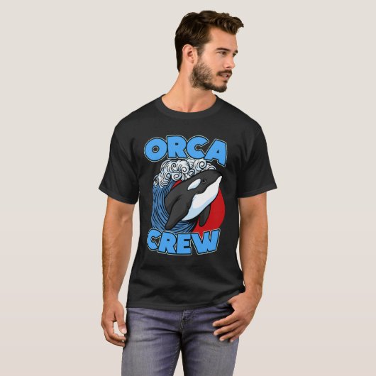 Pun Orca Whale Graphic Orca Crew Tシャツ (正面フル)