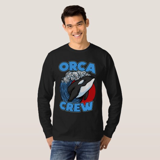 Pun Orca Whale Graphic Orca Crew Tシャツ (正面フル)