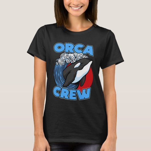 Pun Orca Whale Graphic Orca Crew Tシャツ (正面)