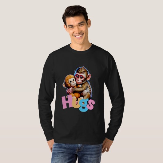 Punch Macaque Baby Monkey Hugging Stuffed Toy Anim Tシャツ (正面フル)
