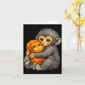 Punch monkey funny cute baby animal hugging plush  カード (黄色い花)
