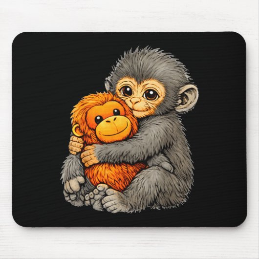 Punch monkey funny cute baby animal hugging plush  マウスパッド (正面)