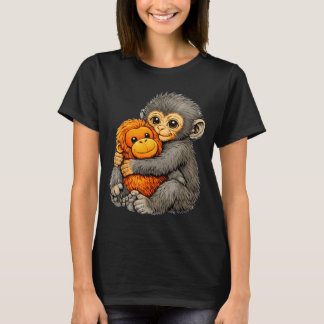 Punch monkey funny cute baby animal hugging plush  tシャツ