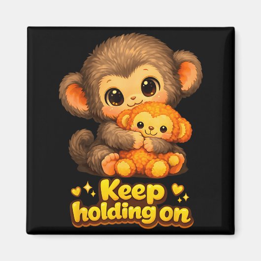 Punch monkey with teddy bear cuddling keep holding マグネット (正面)
