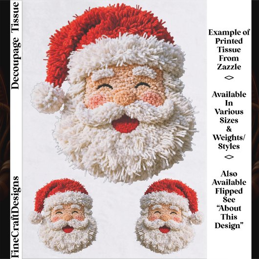 Punch Needle & Crochet Santa Faces ER6L Decoupage 薄葉紙