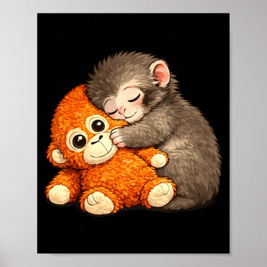 Punch the monkey cuddling stuffed animal meme ポスター (正面)