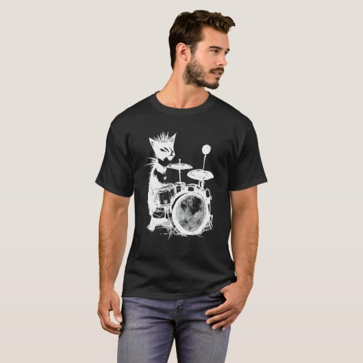 Punk Cat Playing Drums 2 Tシャツ (正面フル)