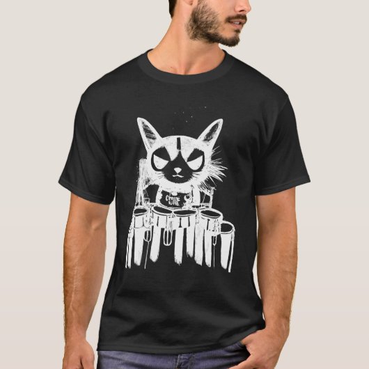 Punk Cat Playing Drums Art Tシャツ (正面)