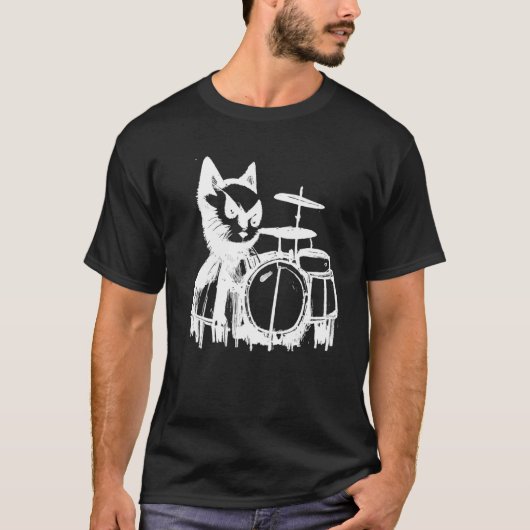 Punk Cat Playing Drums Tシャツ (正面)