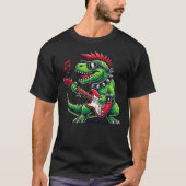 Punk Dinosaur Rock'n Roll Goth Dino Lover Guitar B Tシャツ (正面)
