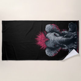 Punk Elephant Art – Mohawk Animal Design ビーチタオル