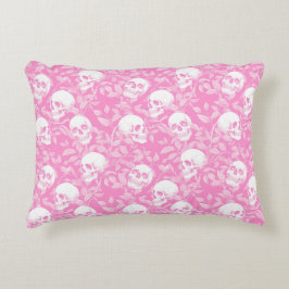 Punk girly Gothic pink skulls & foliage Halloween アクセントクッション