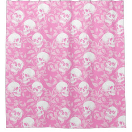 Punk girly Gothic pink skulls & foliage Halloween シャワーカーテン