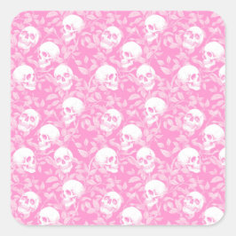 Punk girly Gothic pink skulls & foliage Halloween スクエアシール