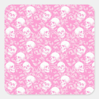 Punk girly Gothic pink skulls & foliage Halloween スクエアシール