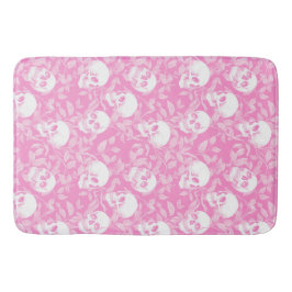 Punk girly Gothic pink skulls & foliage Halloween バスマット