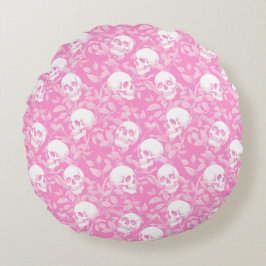 Punk girly Gothic pink skulls & foliage Halloween ラウンドクッション