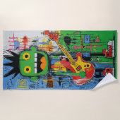 Punk Guitar Monster Graffiti Art ビーチタオル (正面)