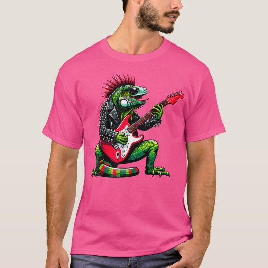 Punk Iguana Rock'N Roll Goth Lizard Guitar Awesome Tシャツ (正面)