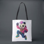 Punk Panda Power トートバッグ<br><div class="desc">A fierce cartoon panda with a punk hairstyle,  hoodie,  and gold chain leaps forward with rebellious street attitude and bold urban style.</div>