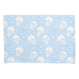 Punk pastel blue Gothic skulls & foliage Halloween 枕カバー