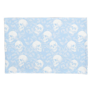 Punk pastel blue Gothic skulls & foliage Halloween 枕カバー