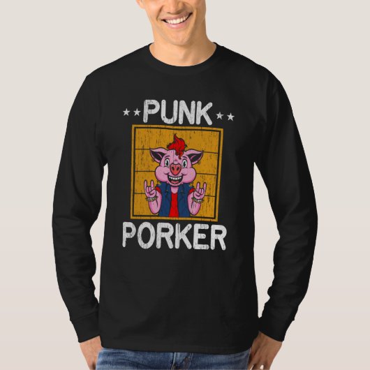 Punk Porker Farm Animal Piggy Farmer Pig Tシャツ (正面)