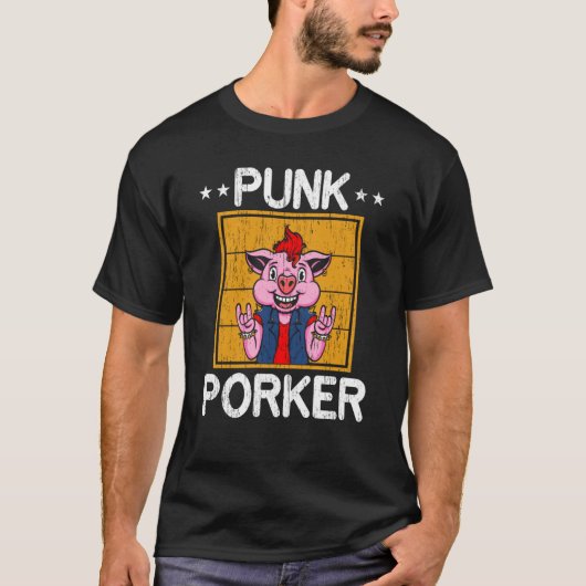 Punk Porker Farm Animal Piggy Farmer Pig Tシャツ (正面)