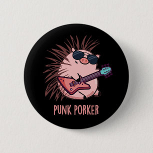Punk Porker Funny Punk Rocker Pig Pun Dark BG 缶バッジ