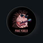 Punk Porker Funny Punk Rocker Pig Pun Dark BG 缶バッジ<br><div class="desc">Punk Porker Funny Punk Rocker Pig Pun features a cool pig punk rocker complete with electric guitar and mohawk hairdo. Perfect pun gift for family and friends who love cute punk rock pig puns.</div>