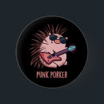 Punk Porker Funny Punk Rocker Pig Pun Dark BG 缶バッジ<br><div class="desc">Punk Porker Funny Punk Rocker Pig Pun features a cool pig punk rocker complete with electric guitar and mohawk hairdo. Perfect pun gift for family and friends who love cute punk rock pig puns.</div>