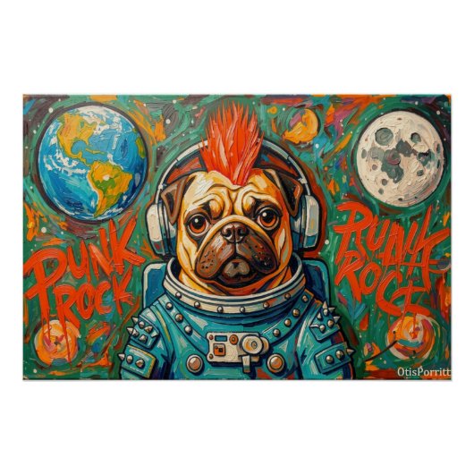 PUNK ROCK パグ 宇宙飛行士 4 ポスター (正面)