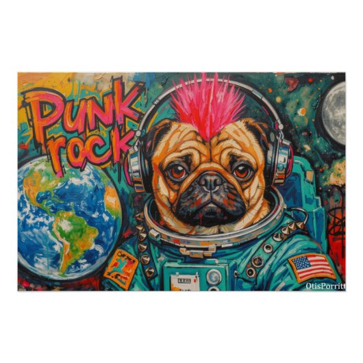 PUNK ROCK パグ 宇宙飛行士 7 ポスター (正面)
