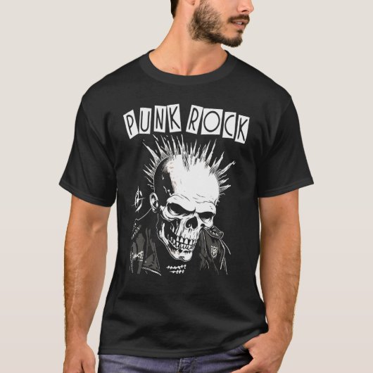 Punk Rock Gig Skull Skeleton Mohawk Mohican  Punk  Tシャツ (正面)