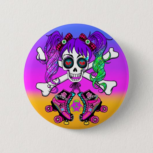 Punk Rock Inspired Roller Derby Girl Button Pin 缶バッジ (正面)