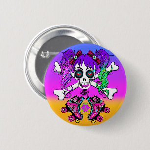 Punk Rock Inspired Roller Derby Girl Button Pin 缶バッジ